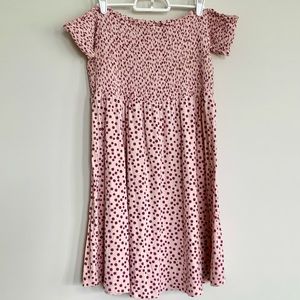 Pink Floral Dress Ruched Off the Shoulder F21